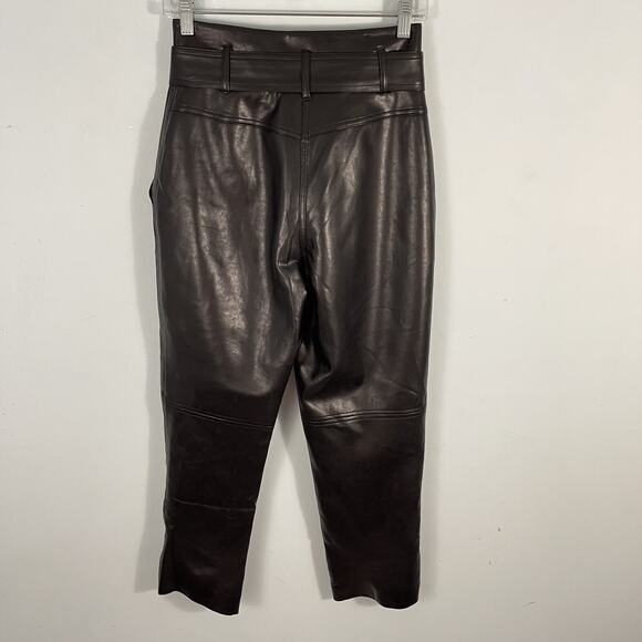Aritzia Wilfred High Waisted Tie Belt Black Faux Leather Pants Size 2 - Picture 8 of 16
